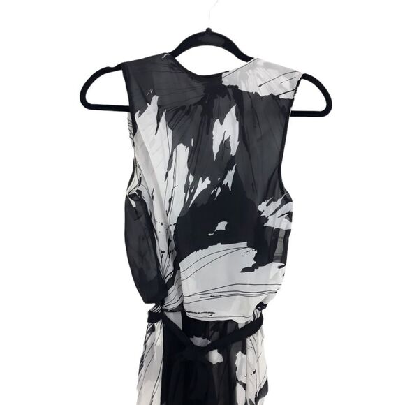 Express Chiffon Cowl Sleeveless Belted Knee Dress Color Blocked Floral Blk Sz M - Picture 8 of 11